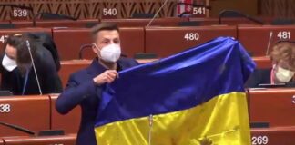 В ПАСЕ остановили выступление Гончаренко и пригрозили санкциями: он показал флаг Украины, простреленный военными РФ